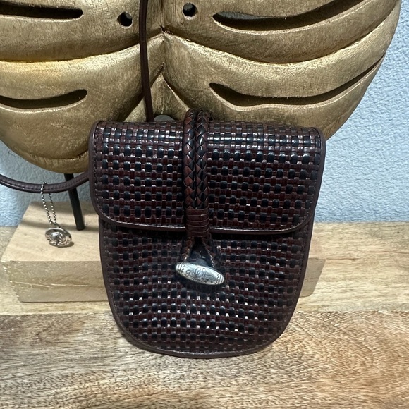 Vintage Brighton Woven Leather Two Toned Crossbody Bag - Picture 4 of 6